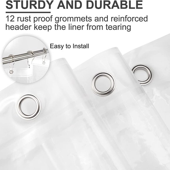 (2 Pack) PVC Vinyl Super Heavyweigt Waterproof Shower Curtain Liner Clear Color - Picture 8 of 9